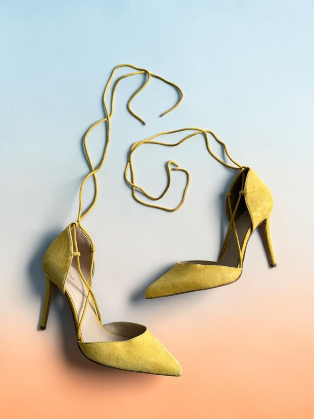 ALDO Yellow Suede Lace Up Heels Size US 9